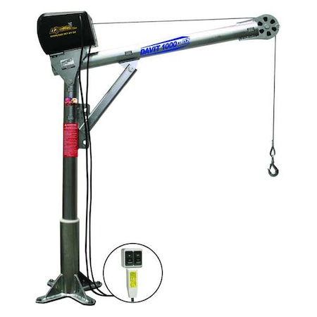Oz Lifting Products Davit Crane Kit, 1,000 lb Capacity, 27.5 in to 42 in Reach, 0 in to 540 in Lift Range, Silver OZ1000DAV-ACW-SP14