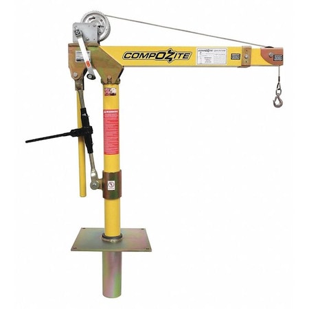 Oz Lifting Products Davit Crane Kit, 1,200 lb Capacity, 22 in to 66 in Reach, 0 in to 660 in Lift Range, Yellow OZ1200DAV-SP1