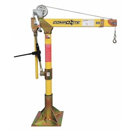 Oz Lifting Products Davit Crane Kit, 1,200 lb Capacity, 22 in to 66 in Reach, 0 in to 660 in Lift Range, Yellow OZ1200DAV-SP2