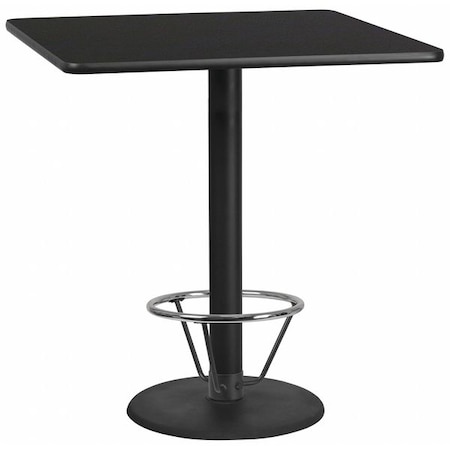 Flash Furniture Square Table-RD Base, Laminate Blk, 42", Square, Laminate Top, Wood Grain XU-BLKTB-4242-TR24B-4CFR-GG