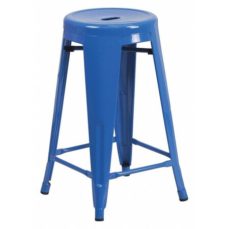 Flash Furniture Metal Stool, 24", Backless, Blue CH-31350-24-BL-GG
