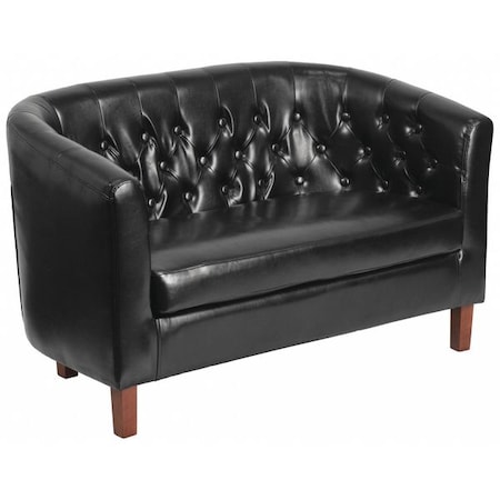Flash Furniture Barrel Loveseat, Black Leather, 49.5" W, 28" L, 30" H, Wood QY-B16-2-HY-9030-8-BK-GG