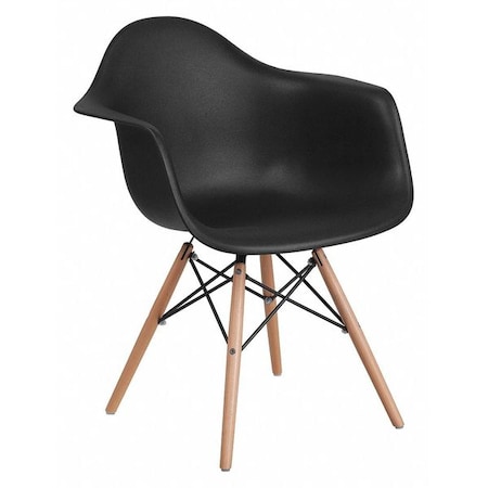 Flash Furniture Alonza Chair, Black Seat, Wood Back, 24.5 W 25" L 31.25 H, Metal, Polypropylene, Wood Seat FH-132-DPP-BK-GG