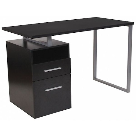Flash Furniture Computer Desk Desk, 2 Drawers, Silver Metl Frame, Drk Ash, 23-1/2" D X 30-1/2" H, 47" W X Dark Ash NAN-JN-2634-G-GG