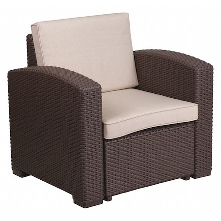 Flash Furniture Chocolate Rattan Chair w/All-Weather Beige Cushion DAD-SF1-1-GG