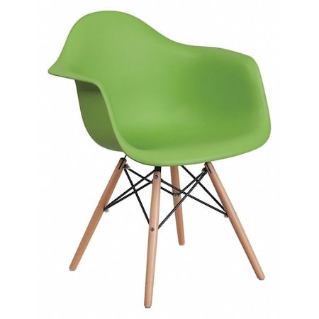 Flash Furniture Alonza Chair, Green Seat, Wood Back, 24.5 W 25" L 31.25 H, Metal, Polypropylene, Wood Seat FH-132-DPP-GN-GG