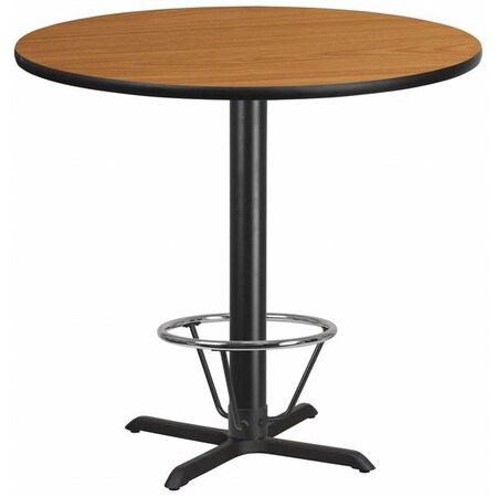 Flash Furniture Round Laminate Table, 42" W, 42" L, 43.125" H, Laminate Top, Wood Grain XU-RD-42-NATTB-T3333B-4CFR-GG