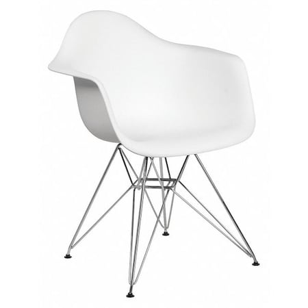 Flash Furniture Alonza Chair, White Seat, White Back, 24.5 W 25" L 31.25 H, Chrome, Polypropylene Seat FH-132-CPP1-WH-GG