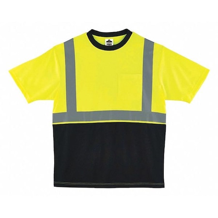 GLOWEAR BY ERGODYNE Black Front Safety T-Shirt, Small, Lime 8289BK