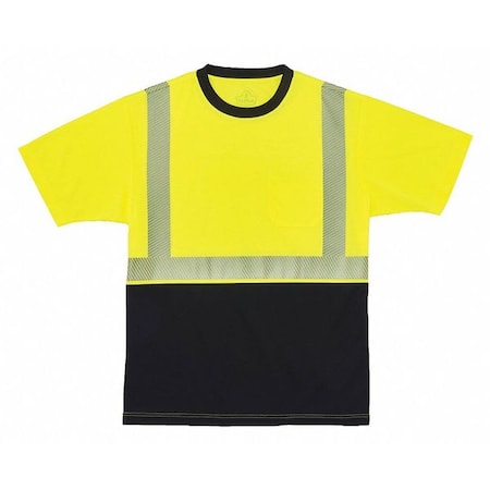Ergodyne Short Sleeve Hi-Vis Black Bottom T-Shirt, Class 2, Polyester Breathable Knit, Lime/Black, L 8280BK