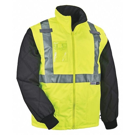 Ergodyne 3-in-1 Jacket/Vest, 300D Oxford Polyester, Class 2 Type R, Hi-Viz Lime, 3XL 8287