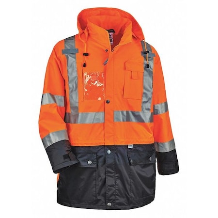 Ergodyne Hi-Vis Jacket, 300D Oxford Polyester Outer Shel, Class 3 Type R, Orange/Black, L 8386