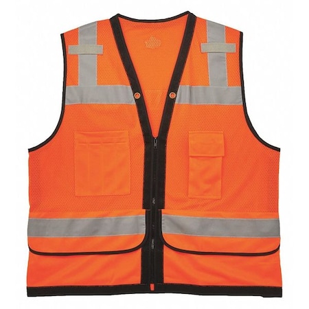 Ergodyne Orange Mesh Surveyors Vest, Org, S/M, Zipper closure Closure, 4 Outside Pockets, Orange, Size S/M 8253HDZ