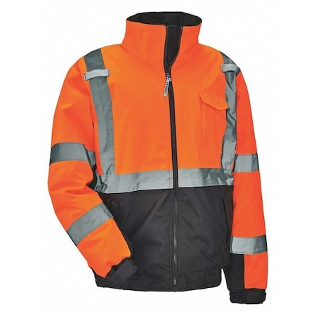 Ergodyne Quilted Bomber Jacket, 300D Oxford Polyester, Class 3 Type R, Hi-Viz Orange, 3XL 8377