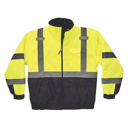 Ergodyne Quilted Bomber Jacket, 300D Oxford Polyester, Class 3 Type R, Hi-Viz Lime, 5XL 8377