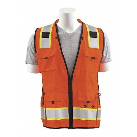 Deltaplus Deluxe Surveyor Vest Orange SM, 100% polyester solid front, mesh back, Hi Viz Orange, Size Small 62392
