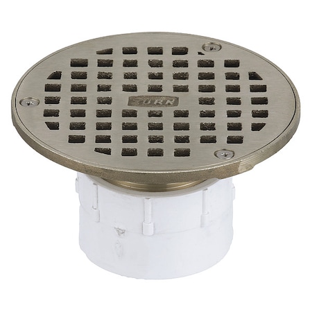 Zurn Adjustable Floor Drain, PVC, Nickel Bronze, 2", Solvent-Weld FD2210-PV2