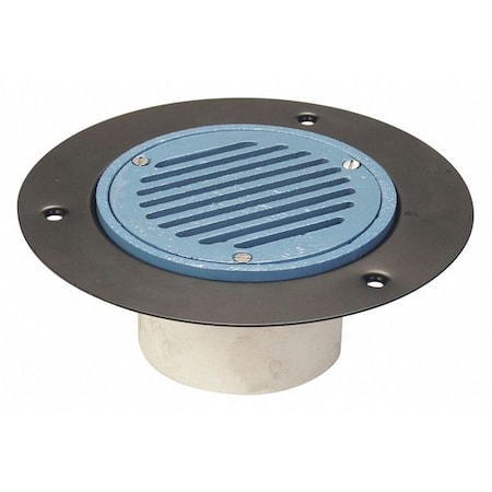 Zurn Round Wood Deck Drain, PVC, Cast Iron, 4", Hub FD2240-PV4