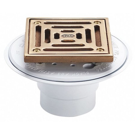 Zurn Square Shower Drain, PVC, Brass, 2" - 3", Solvent-Weld FD2254-PV2-BS4