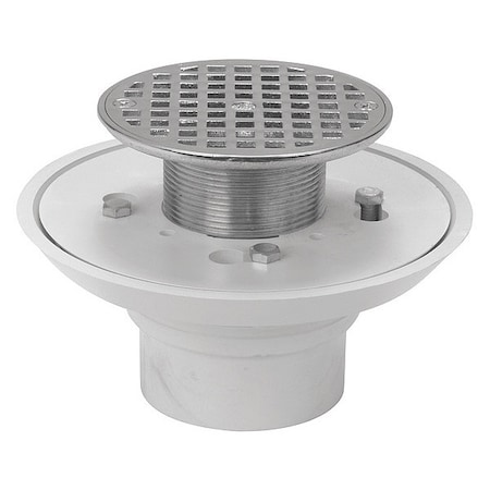 Zurn Adjustable Shower Drain, PVC, Stainless Steel, 2", Hub FD2254-PV2-FMT