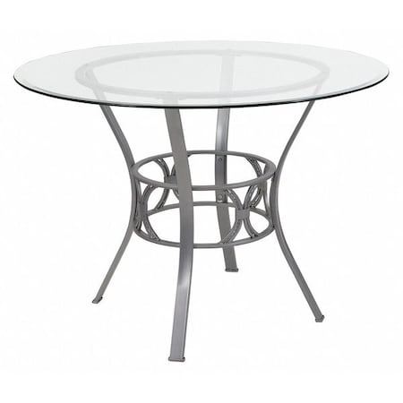 Flash Furniture Round Dining Table, Silver Metal, Rnd Glass, 42", Glass, Clear XU-TBG-21-GG