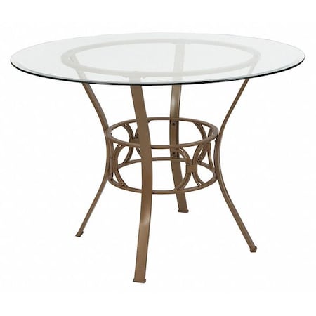 Flash Furniture Round Dining Table, Matte Gld Mtl, Rnd Glass, 42", 42" W, 42" L, 29.5" H, Glass, Clear XU-TBG-3-GG
