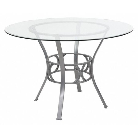 Flash Furniture Round Dining Table, Silver Metal, Rnd Glass, 45", Glass, Clear XU-TBG-20-GG