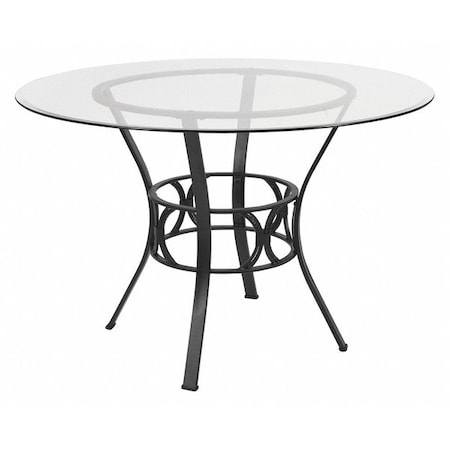 Flash Furniture Round Dining Table, Black Metal, Round Glss, 45", Glass, Clear XU-TBG-5-GG