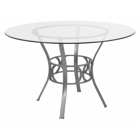 Flash Furniture Round Dining Table, Silver Metal, Rnd Glass, 48", Glass, Clear XU-TBG-19-GG