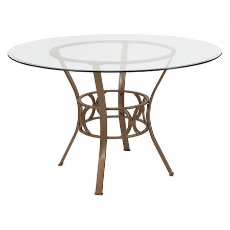 Flash Furniture Round Dining Table, Matte Gld Mtl, Rnd Glass, 48", Glass, Clear XU-TBG-1-GG