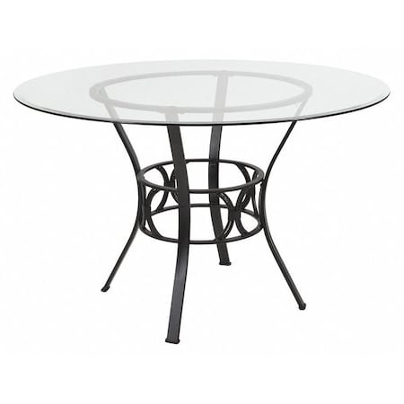 Flash Furniture Round Dining Table, Black Metal, Round Glss, 48", Glass, Clear XU-TBG-4-GG