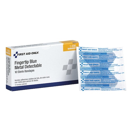 First Aid Only Bandage, Blue, Fabric, 2inLx1-3/8inW, PK10 1-696
