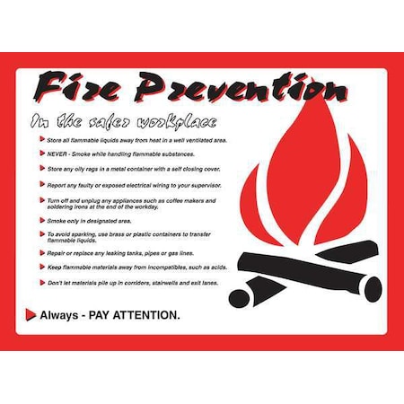 Accuform Poster, Fire Prevention In The Safer Workplace, 17 in H x, 22 in W, Plastic SP125157L