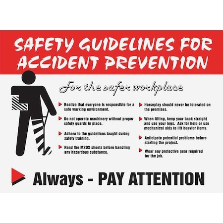 Accuform Poster, Safey Guidelines For Accident Prevention For The Safer Workplace, 17 in H x, 22 in W SP124473L