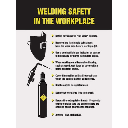 Accuform Poster, Welding Safety In The Work Place, 22 in H x, 17 in W, Plastic SP124484L