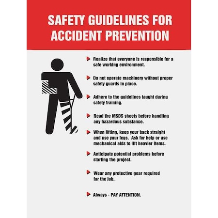 Accuform Poster, Safety Guidelines For Accident Prevention, 22 in H x, 17 in W, Plastic SP124490L