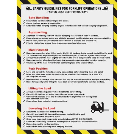 Accuform Poster, Safety Guidelines For Forklift Operations, 22 in H x, 17 in W, Plastic SP124492L