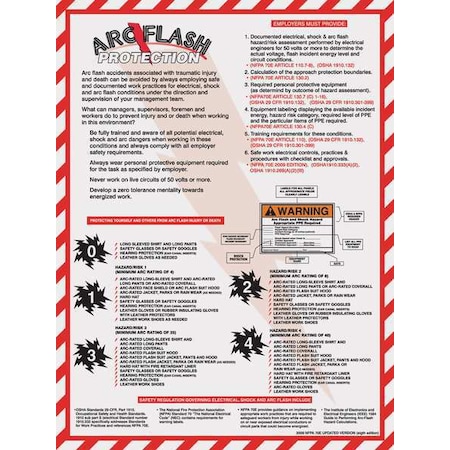 Accuform Poster, Arc Flash Protection, 22 in H x, 17 in W, Plastic SP124493L