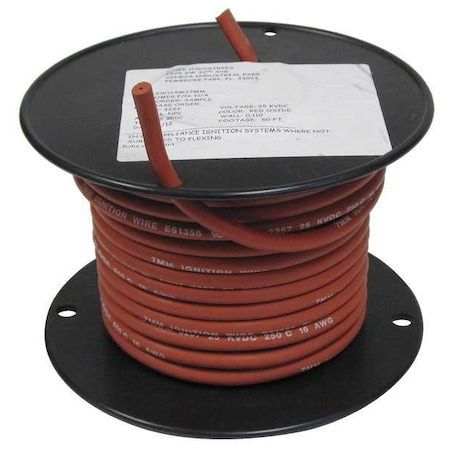 Rowe HV, High-Voltage Lead Wire, Nickel Plated Copper, 18 AWG, Red, Stranded, 50 ft SW185M3050