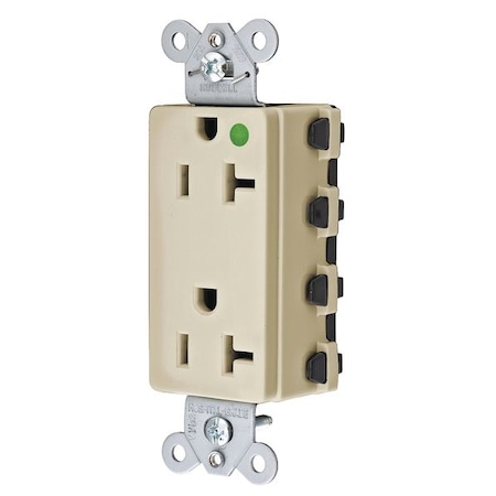 Hubbell Wiring Device-Kellems Duplex Straight Blade Receptacle, 5-20R, 20 A, 125V AC, 2 Pole, 3 Wire, Flush Mount, Grounded SNAP2182IA
