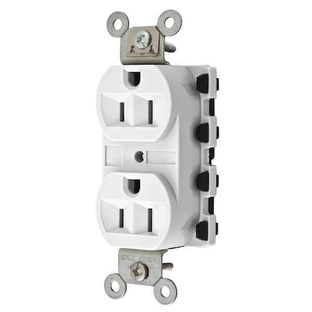 Hubbell Wiring Device-Kellems Duplex Straight Blade Receptacle, 5-15R, 15 A, 125V AC, 2 Pole, 3 Wire, Flush Mount, Grounded SNAP5262WA