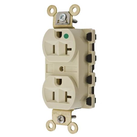 Hubbell Wiring Device-Kellems Straight Blade Receptacle, 5-20R, 20 A, 125V AC, 2 Pole, 3 Wire, Flush Mount, Grounded SNAP8300IA