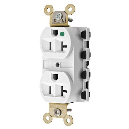 Hubbell Wiring Device-Kellems Straight Blade Receptacle, 5-20R, 20 A, 125V AC, 2 Pole, 3 Wire, Flush Mount, Grounded SNAP8300WA