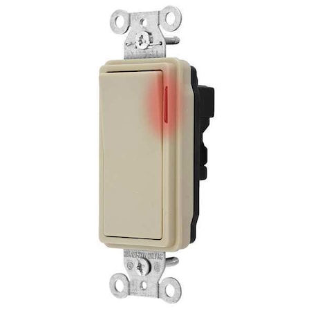 Hubbell Wiring Device-Kellems Pilt Lit Wall Swtch, 1-Pole, 120/277V, Ivry SNAP2121PLI