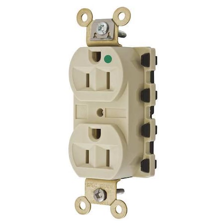 Hubbell Wiring Device-Kellems Straight Blade Receptacle, 5-15R, 15 A, 125V AC, 2 Pole, 3 Wire, Flush Mount, Grounded SNAP8200IA
