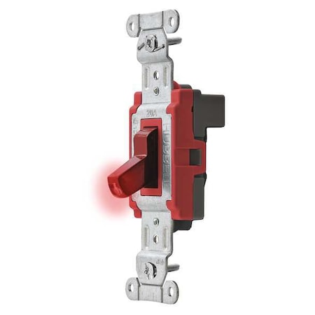 Hubbell Wiring Device-Kellems Pilot Lit Wall Swtch, 1-Pole, 120/277V, Red SNAP1221PLR
