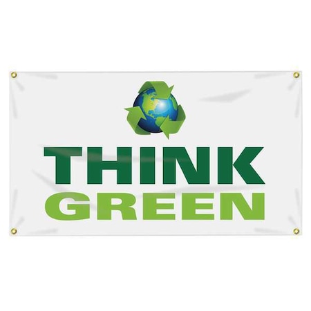 Accuform Banner, Think Green (Earth picto), 28 in H x, 48 in W, Poly Sheeting MBR461