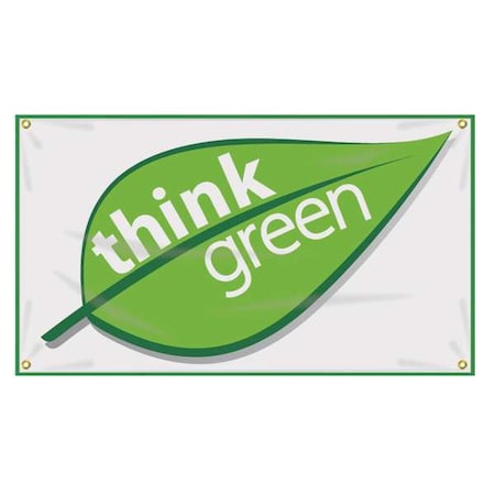 Accuform Banner, Think Green (Leaf picto), 28 in H x, 48 in W, Poly Sheeting MBR468