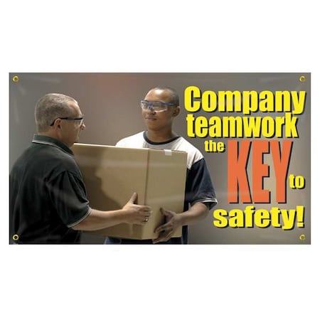 Accuform Banner, Company Teamwork The Key To Safety, 28 in H x, 48 in W, Poly Sheeting MBR404