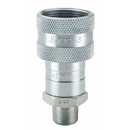 Parker Hydraulic Quick Connect Hose Coupling, Steel Body, Sleeve Lock, 3/8"-18 Thread Size, 3000 Series 3050-3